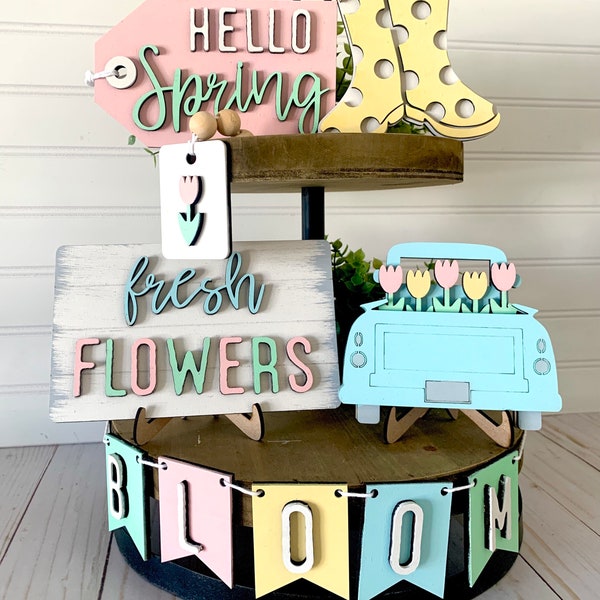 Spring Tiered Tray Set - Tier Tray Set - Spring Decor - Tier Tray Bundle  - Spring Signs - Wood Tier Tray Decor - Wooden Spring Decor