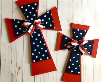 Fourth Of July Decor - American Wooden Crosses - Fourth of July Wall Decorations - Patriotic Decor - Summer Decor - Patriotic Wall Decor