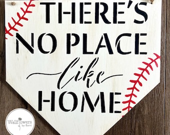 Baseball Home Plate Door Hanger: 'There's No Place Like Home' Wood Sign