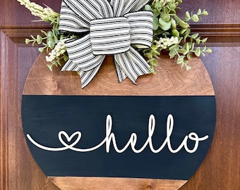 Fall Hello Door Hanger - Front Door Sign - Front Porch Door Hanger -  Door Decor - Round Wood Door Sign  - Door Sign - Porch Decoration