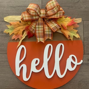 Fall Hello Door Hanger - Fall Front Door Decor - Autumn Porch Decoration  - Autumn Door Sign  - Harvest Door Sign