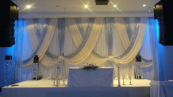 White Wedding Backdrop With Shiny Silver Swags Wedding Drapes Etsy