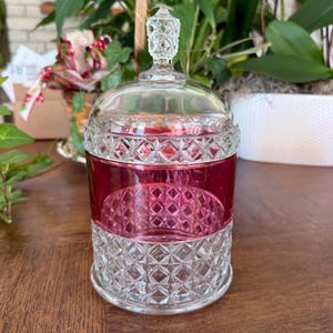 Antique EAPG Ruby-Stained Mascote Pattern Apothecary Jar