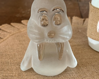 Vintage Frosted and Clear Viking Glass Walrus Figurine