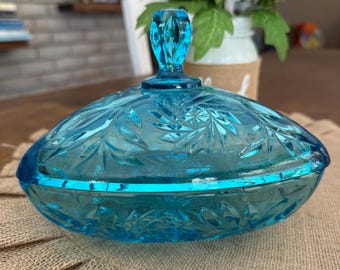 Vintage Hazel-Atlas Capri Blue Pressed Glass Triangular Candy Dish
