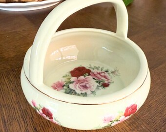 Vintage Victorian Rose Ceramic/Porcelain Basket