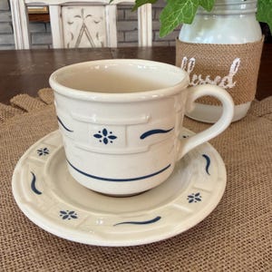Taza y platillo de cerámica Longaberger, diseño Woven Traditions
