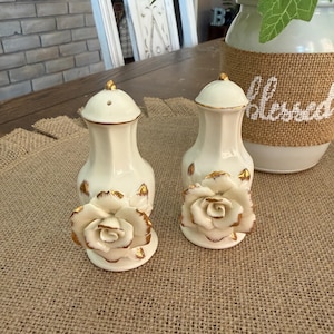 Vintage Avon Winter Rose Porcelain Salt and Pepper Shaker Set