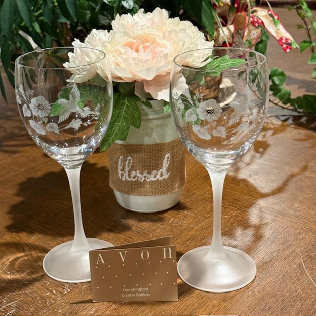 Vintage Avon Hummingbird Over 24% Full Lead Crystal SET OF 2