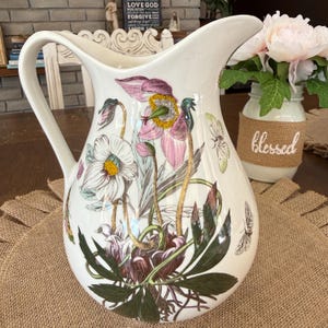 ポートメリオンジュピター　ブルー　ヴィンテージ　ポット　蓋なし　ピッチャー型花器 Botanical garden pitcher portmeirion - Etsy 日本