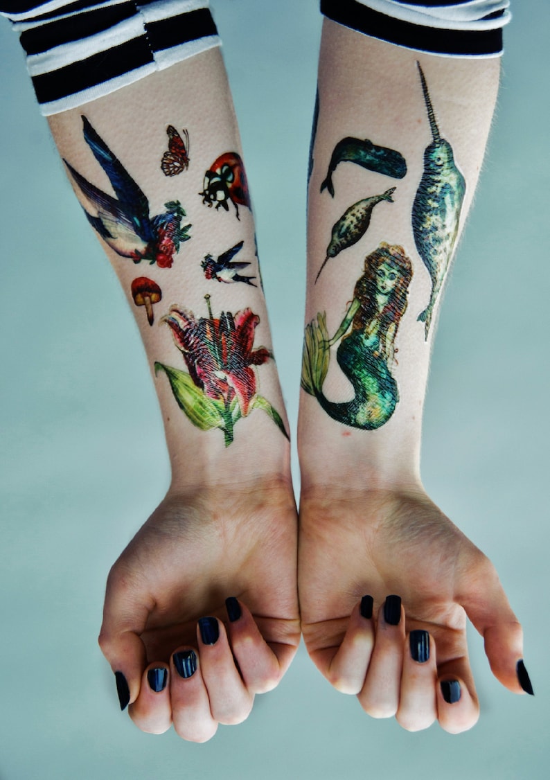 MACIE & MABLE the MERMAIDS temporary tattoos pack hand illustrated original designs image 4