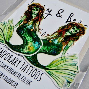 MACIE & MABLE the MERMAIDS temporary tattoos pack hand illustrated original designs image 5