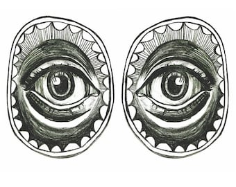 Twin REAL EYES temporary tattoos pack - hand illustrated original designs