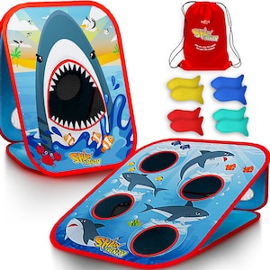 Shark Frenzy™ | 2-in-1 Bean Bag Toss Game for Kids | 5-Second Setup Toddler Party Games For Kids | Toddler Outdoor Games | Kids Shark Toys
