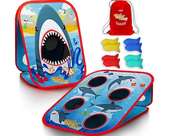 Shark Frenzy | 2-in-1 Bean Bag Toss Game for Kids w/ Carry Bag | 5-Second Setup & Storage | Outdoor Toys For Toddlers 3-5 | Toddler Games