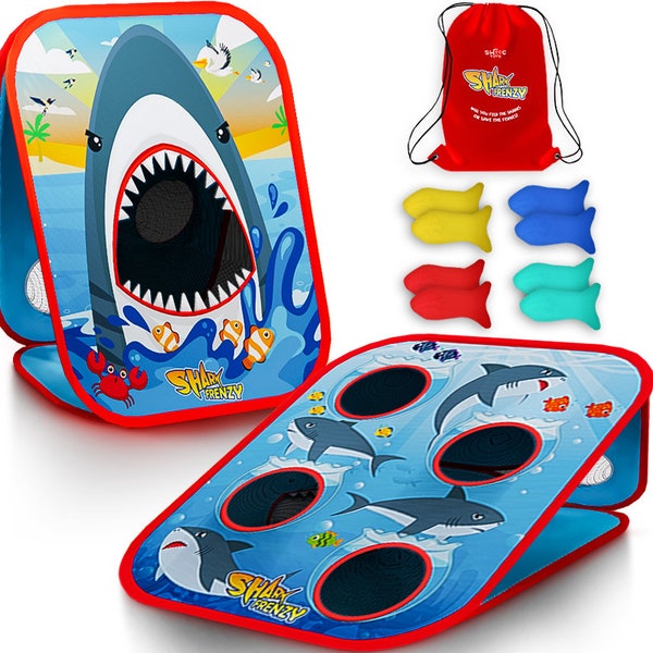 Shark Frenzy | 2-in-1 Bean Bag Toss Game for Kids w/ Carry Bag | 5-Second Setup & Storage | Outdoor Toys For Toddlers 3-5 | Toddler Games