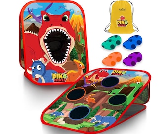 Dino Frenzy | 2-in-1 Corn Hole Games for Kids | 5-Second Setup | Bean Bag Toss Game for Kids | Kids Cornhole Game Set | Toddler Party Games
