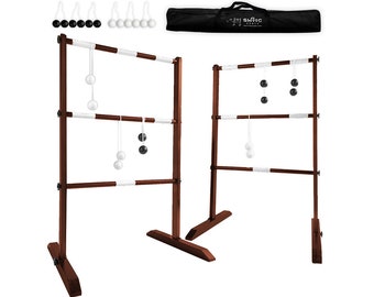 Wooden Ladder Ball Game Set (Weather Resistant) - 10 Games Included & Carrying Case - Easy, No Tool Asssembly - Ladder Toss Outdoor Game