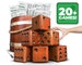 Yardzee, Farkle, & 20+ Games | Giant Yard Dice Set (All Weather) with Wooden Bucket, 5 Big Laminated Score Cards for Each Game, and Marker