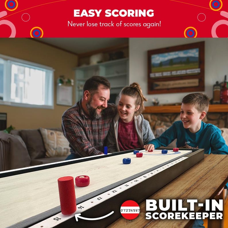 2-in-1 Premium Shuffleboard and Curling | 100% Solid Wood Shuffleboard ...