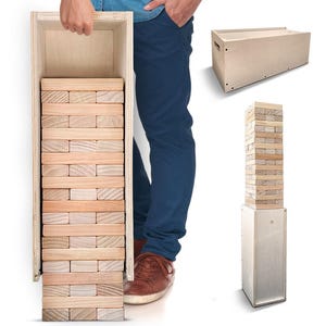 Premium Giant Tower Game w/ 3-in-1 Straightener, Table & Storage Box - 90% Faster Set Up - Starts At 2-4ft - Grows To Over 6ft - Large Games