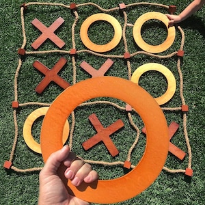 Giant Wooden Tic Tac Toe Game (All Weather) | 3ft x 3ft | Big Wood X & O Pieces with Rope Game Board | Large Outdoor Tic Tac Toss Yard Game