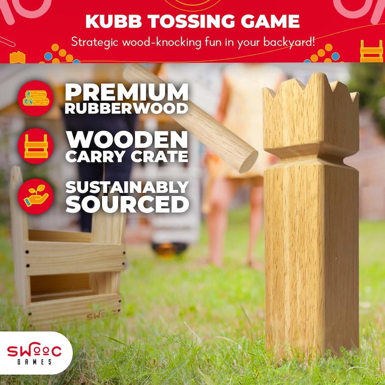 Kubb Yard Game Set - Premium Hardwood Viking Chess Set W/ Wood Crate ...