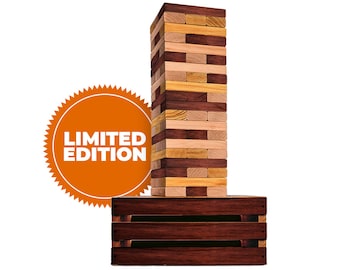 Reclaimed Wood Giant Tower Game with Storage Crate / Outdoor Game Table Set | 60 Large Blocks | Jumbo Lawn Games | Big Yard Game | Oversized