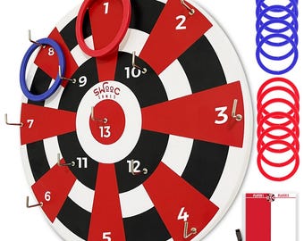 Hook Darts Ring Toss Game ‒ Wood Board & Soft Rings ‒ 20+ Games Included For Kids and Adults ‒ Wall Mount Games ‒ Ring and Hook Game