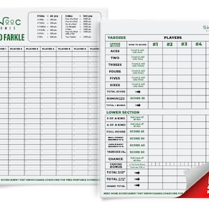 5 Big Laminated Yardzee Score Cards & 5 Yard Farkle Score Cards (11.5in x 8in) w/ Rules | Large Reusable Dry Erase Pads | Jumbo Score Sheet