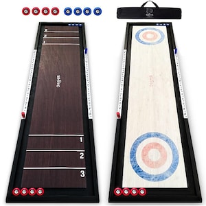 2-in-1 Premium Shuffleboard and Curling | 100% Solid Wood Shuffleboard Table (4ft) | 5+ Ways To Play | Tabletop Games | Shuffle Board Game
