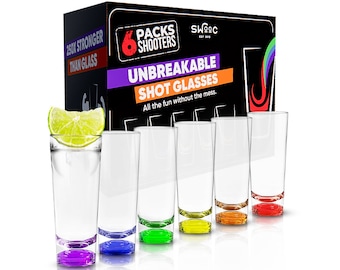 Unbreakable Tall Shot Glasses Set of 6 (2oz) - 250x Stronger Than Glass, 25x Stronger Than Acrylic - Colorful & Dishwasher-Safe - Shot Glass