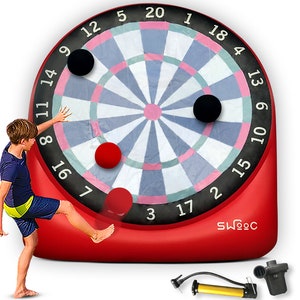 Giant Kick Darts (Over 6ft Tall) with Over 15 Games Included - Giant Inflatable Outdoor Dartboard with Soccer Balls, Air Pump & Score Card