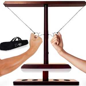 Battle Hooks - XL 2 Player Hook and Ring Game with Shot Ladder -  5+ Games Included - 20 Second Set Up and 1 Button String Adjustments