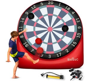 Premium Giant Kick Darts (Over 6ft Tall) with 15+ Games Included - Jumbo Soccer Darts with Air Pump - Big Inflatable Games - Carnival Games