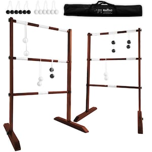 Wooden Ladder Ball Game Set (Weather Resistant) - 10 Games Included & Carrying Case - Easy, No Tool Asssembly - Ladder Toss Outdoor Game