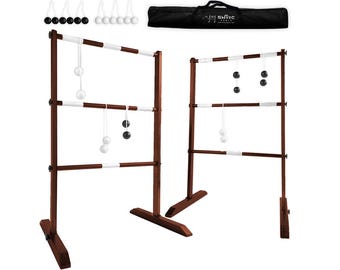 Wooden Ladder Ball Game Set (Weather Resistant) - 10 Games Included & Carrying Case - Easy, No Tool Asssembly - Ladder Toss Outdoor Game