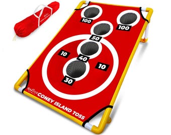 Coney Island Toss - Boardwalk Inspired Cornhole Bounce Game with Carrying Case (15+ Games Included) - PVC Corn Hole Bean Bag Toss Game