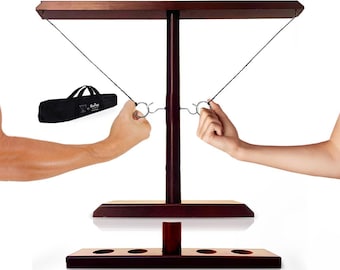 Battle Hooks - XL 2 Player Hook and Ring Game with Shot Ladder -  5+ Games Included - 20 Second Set Up and 1 Button String Adjustments