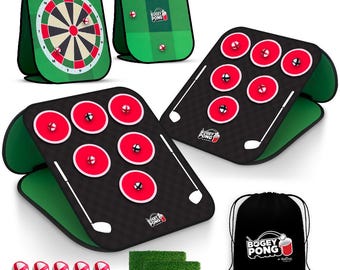 Bogey Pong™ | 3-in-1 Backyard Pong Golf Game Set with Darts & Tic Tac Toe | Remove Discs for Pong Golf Style Gameplay | Golf Chipping Game