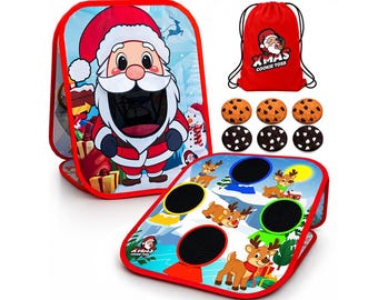 Xmas Cookie Toss™  | Christmas Bean Bag Toss Games for Kids | 5-Second Setup | Santa & Reindeer Christmas Cornhole Game | Holiday Games