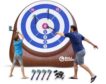 Bull Hawker| Giant Axe Darts (Over 6ft Tall) with 15+ Games | Axe Throwing Game for Backyard w/ Air Pump | Carnival Throwing Axe Yard Game