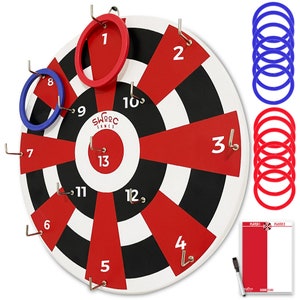 Hook Darts Ring Toss Game ‒ Wood Board & Soft Rings ‒ 20+ Games Included For Kids and Adults ‒ Wall Mount Games ‒ Ring and Hook Game