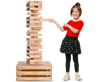 Premium Giant Tower Game with Storage Crate / Outdoor Game Table Set |  60 Large Blocks | Jumbo Lawn Games | Big Yard Game | Oversized Game