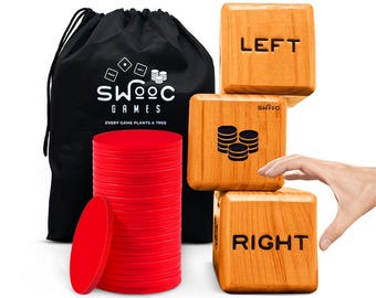 Giant Right Center Left Dice Game (All Weather) with 24 Large Chips & Carry Bag - Jumbo Wooden Lawn Game - Big Backyard Game for Family