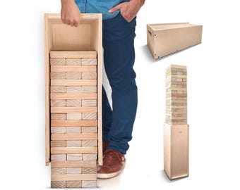 Premium Giant Tower Game w/ 3-in-1 Straightener, Table & Storage Box - 90% Faster Set Up - Starts At 2-4ft - Grows To Over 6ft - Large Games