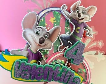 Personalized Chuck E Cheese birthday cake topper,  Chuck E Cheese Party Decor, Chuck E. Cheese party decorations, Chuck E Cheese theme party