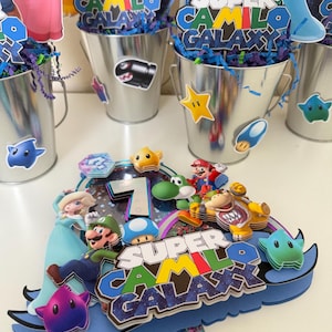 Super Mario Galaxy centerpiece, Mario Galaxy decorations, Mario Bros birthday, Mario, Luigi birthday, Super Mario Galaxy cake topper image 5