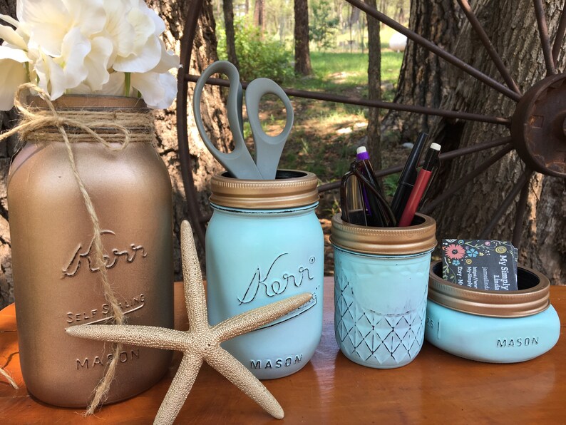 Cubicle Decor Beach Gift Office Organization Desk Accessories Mason Jar Centerpieces Vase