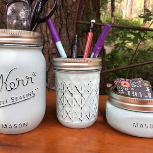 Mason Jar Desk Set, Mason Jar Desk Organizer, Mason Jar Desk Acessories, Mason Jar Pencil Holder, Mason Jar Busines Card Holder, Mason Jar